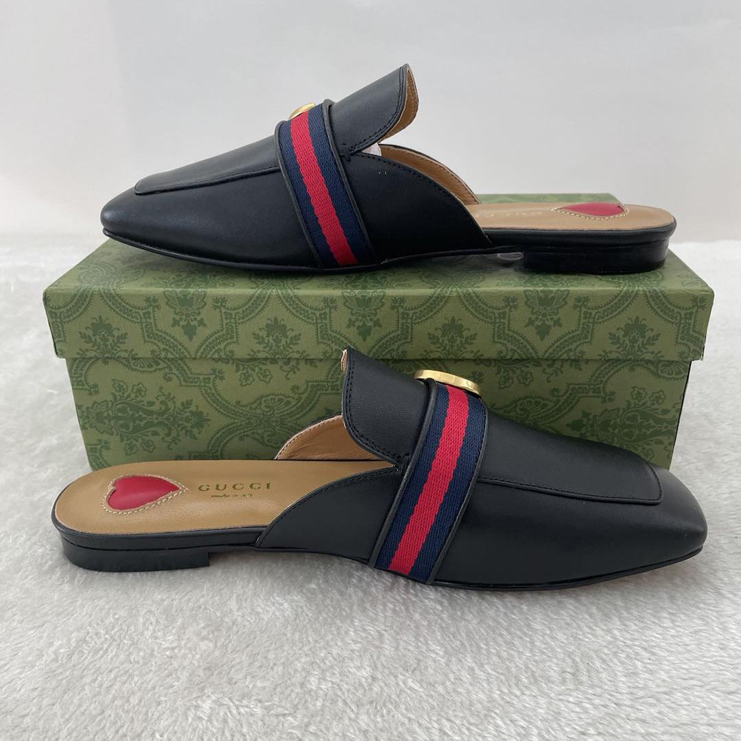 Gucci Princetown Leather Black Slipper With Double G - DesignerGu