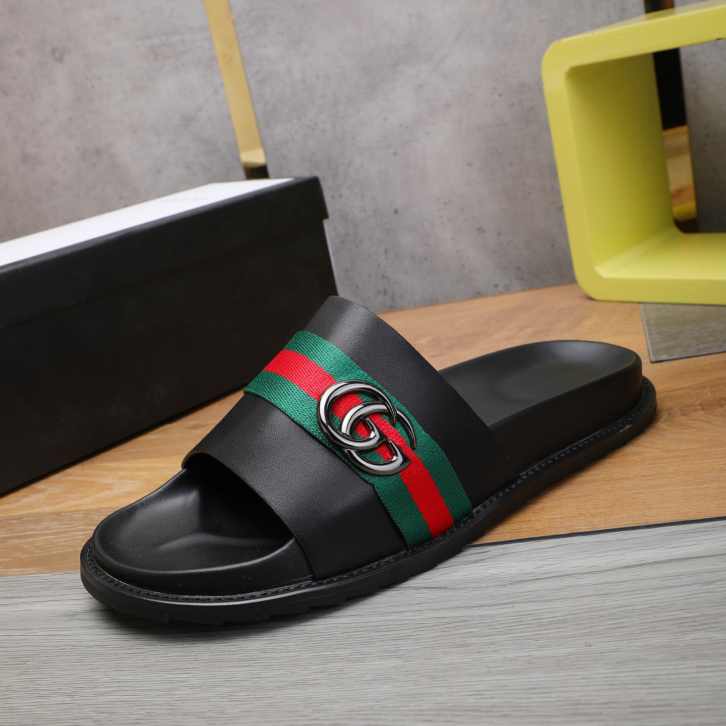 Gucci Double G Logo Black Slide Sandals - DesignerGu