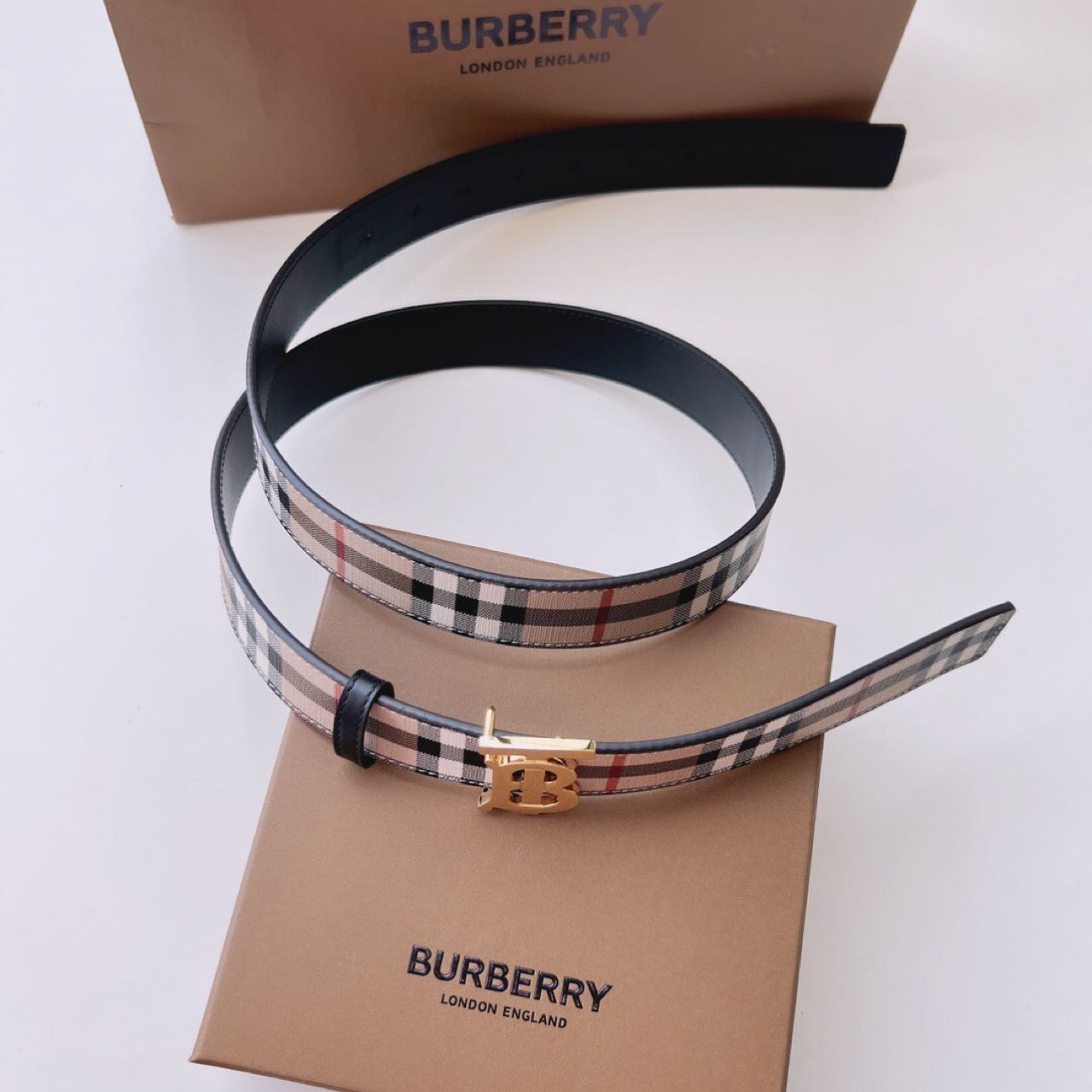 Burberry TB Monogram Vintage Check Belt - DesignerGu