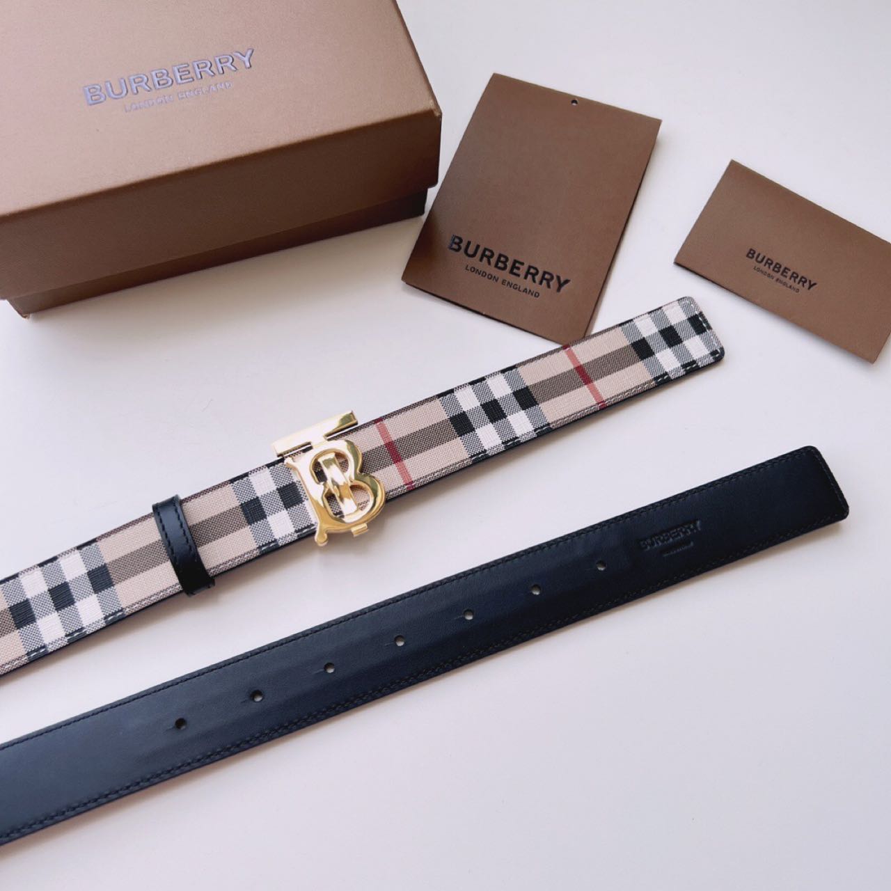 Burberry TB Monogram Vintage Check Belt - DesignerGu