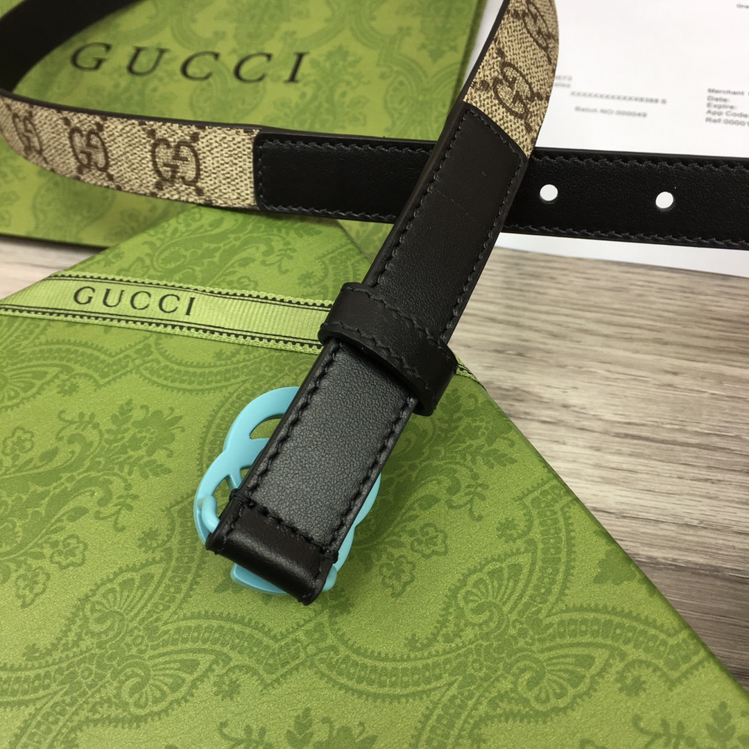 Gucci  Leather Belt With Double G Buckle  (2cm) - DesignerGu