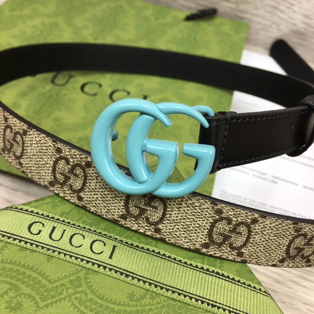 Gucci  Leather Belt With Double G Buckle  (2cm) - DesignerGu