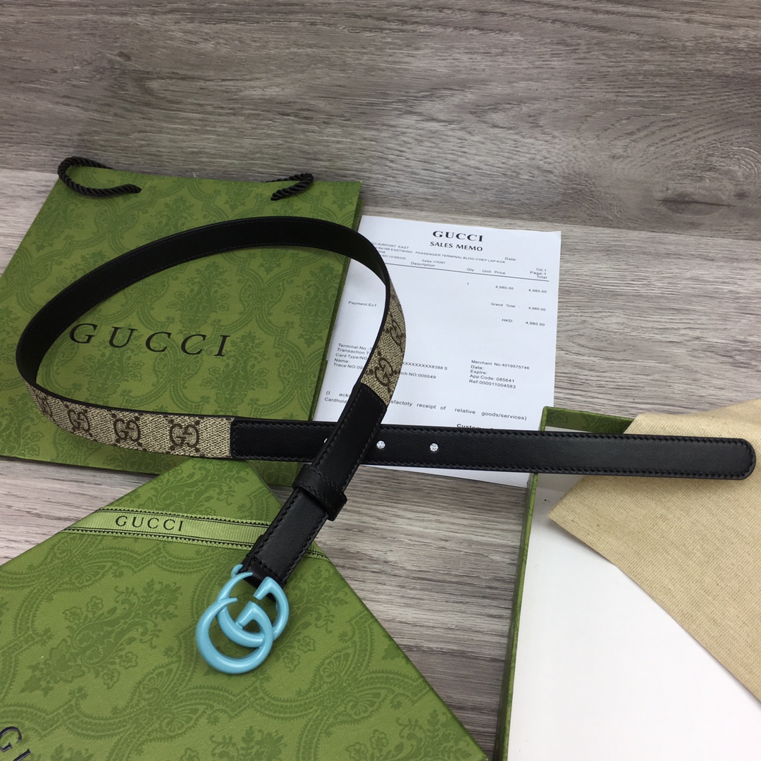 Gucci  Leather Belt With Double G Buckle  (2cm) - DesignerGu