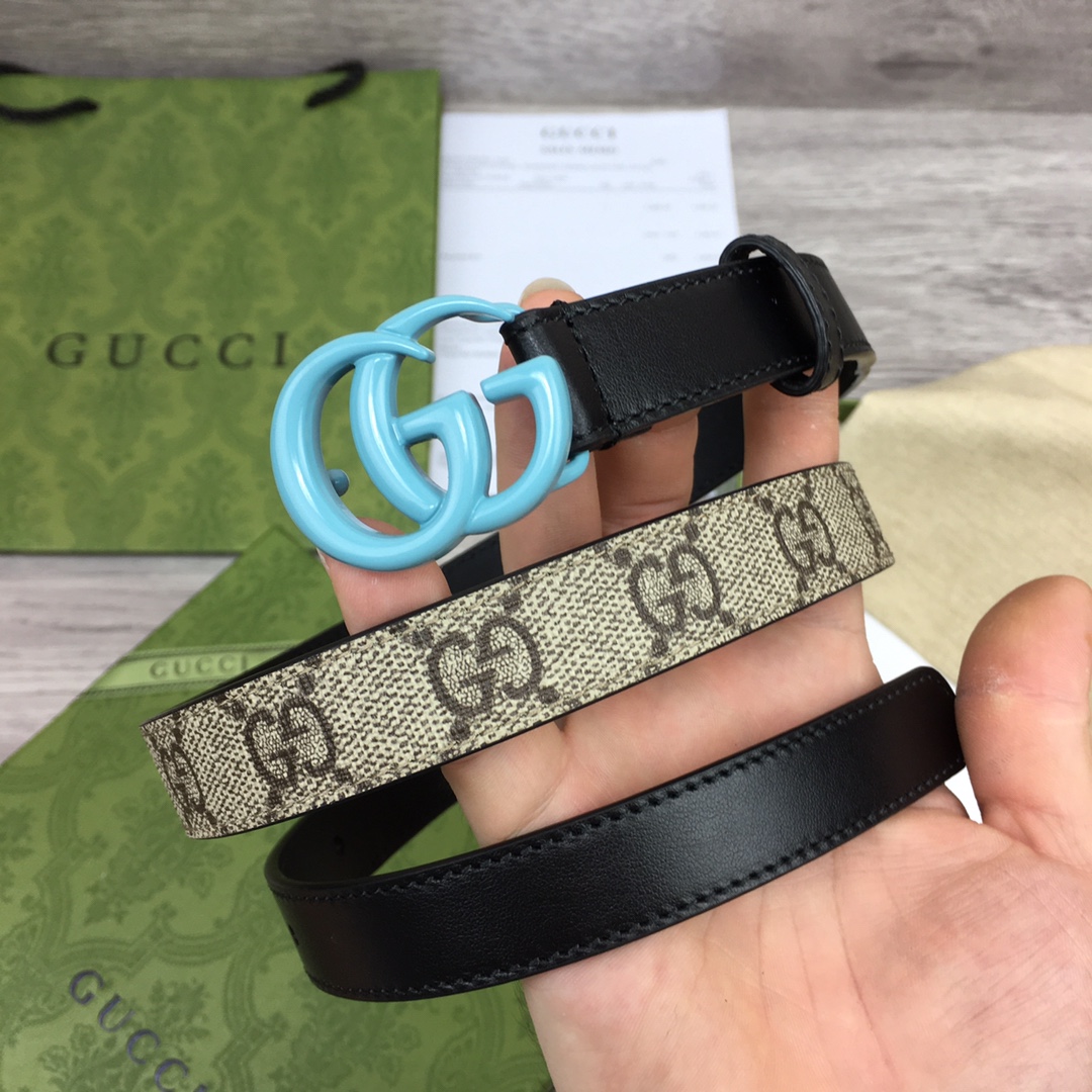 Gucci  Leather Belt With Double G Buckle  (2cm) - DesignerGu