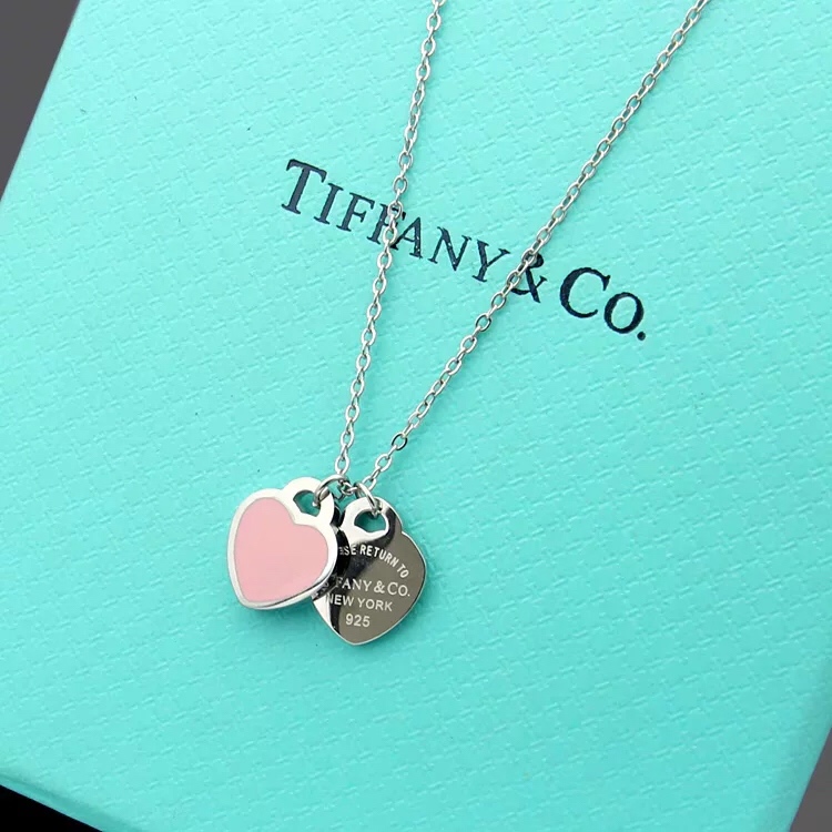 Tiffany&CO Double Heart Tag Pendant  Necklace - DesignerGu