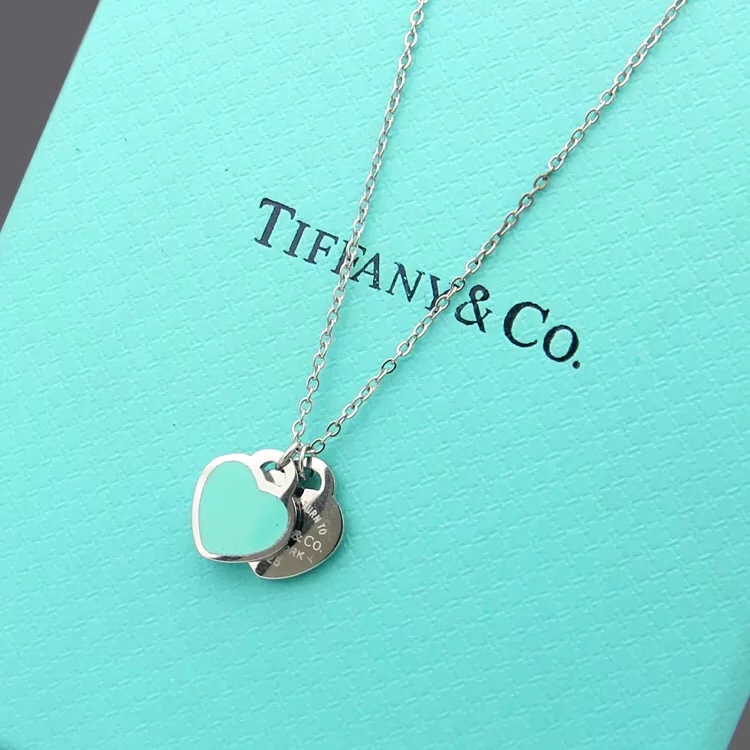 Tiffany&CO Double Heart Tag Pendant  Necklace - DesignerGu