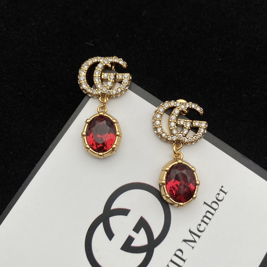 Gucci  Double G Earrings With Crystals - DesignerGu