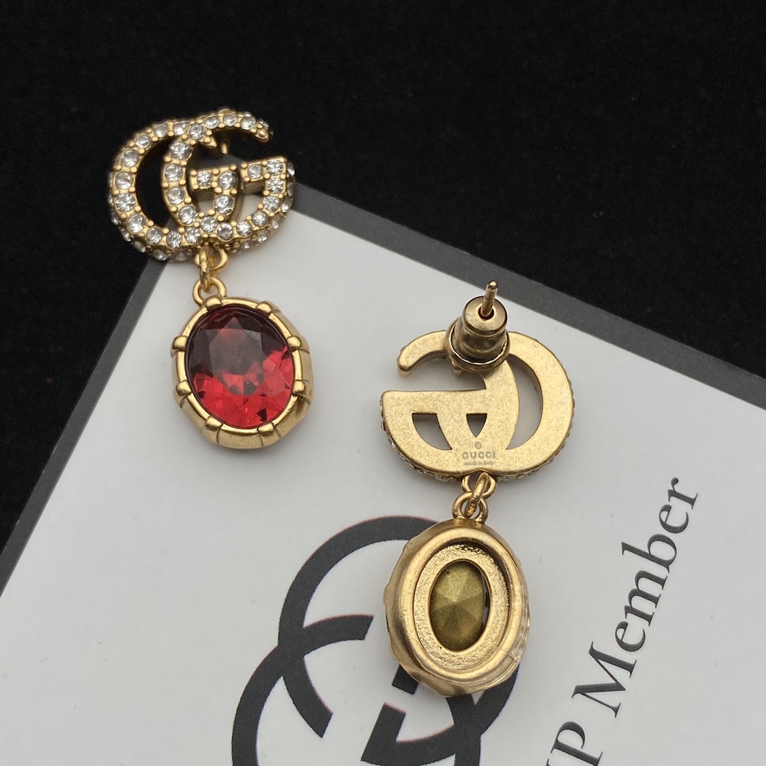 Gucci  Double G Earrings With Crystals - DesignerGu