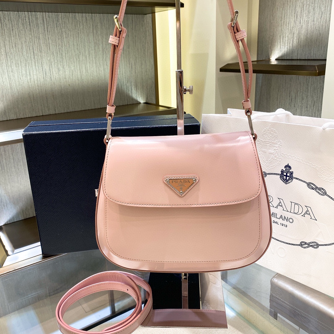 Prada Cleo Brushed Leather Shoulder Bag In Pink(24-19-6cm)   1BD303 - DesignerGu