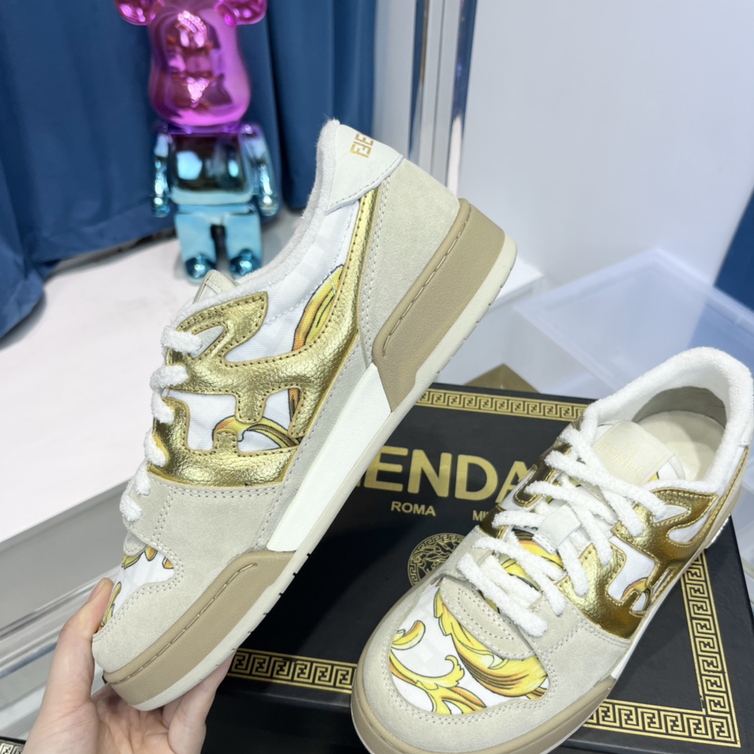 Fendi Match Fendace Beige Suede Low-Tops Sneaker - DesignerGu