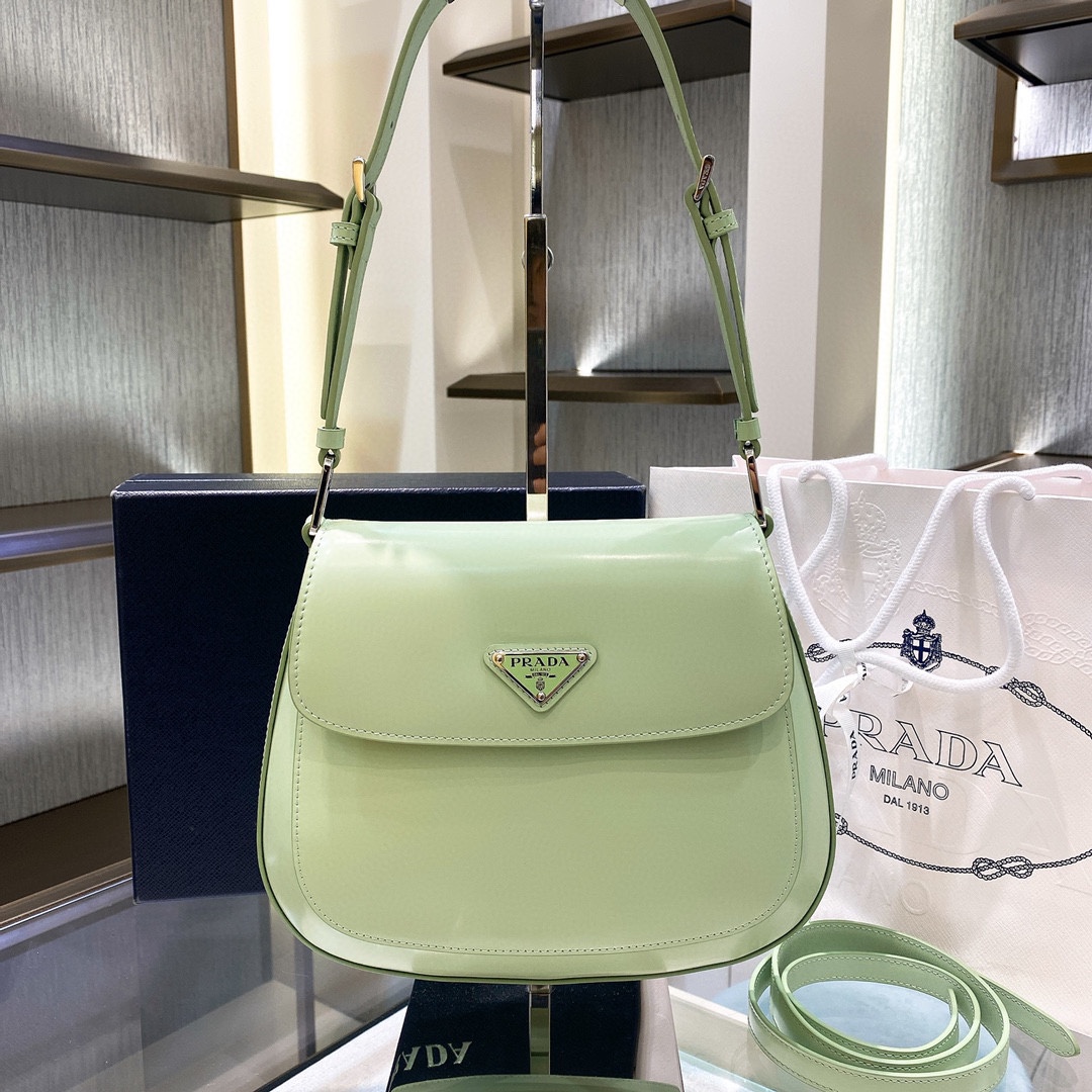 Prada Cleo Brushed Leather Shoulder Bag In Green(24-19-6cm)   1BD303 - DesignerGu