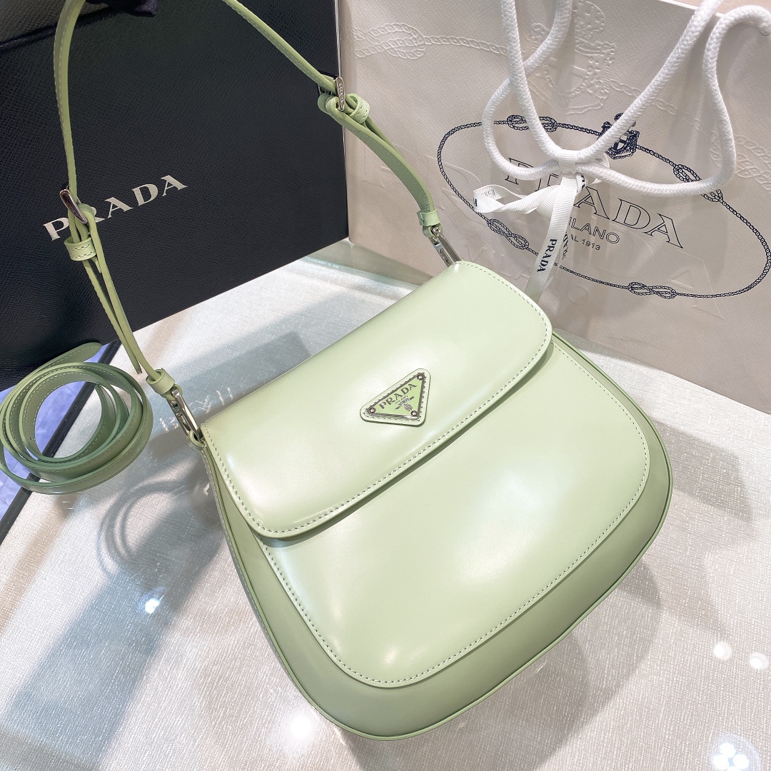 Prada Cleo Brushed Leather Shoulder Bag In Green(24-19-6cm)   1BD303 - DesignerGu