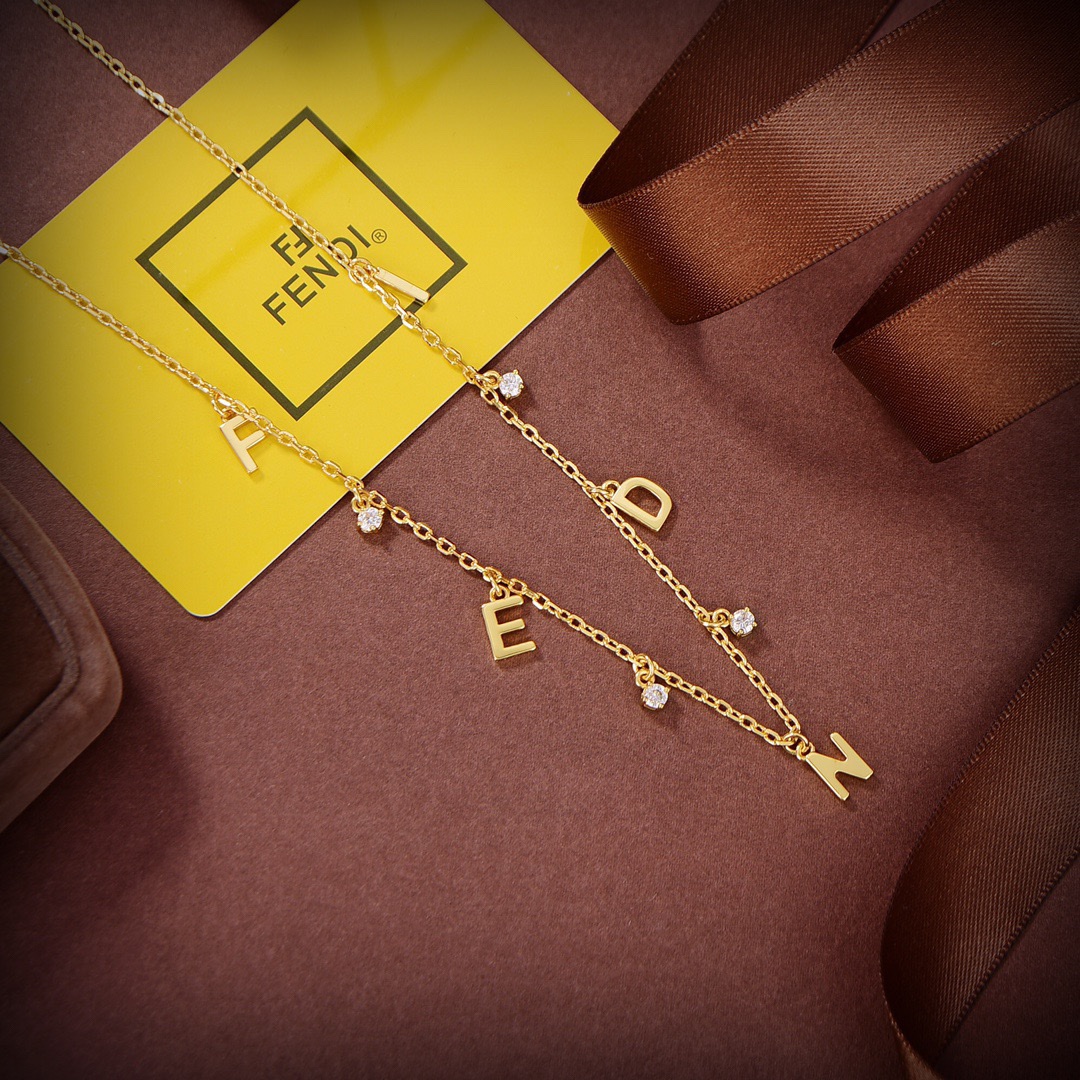 Fendi Signature Gold-Coloured Necklace - DesignerGu