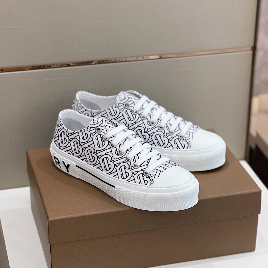 Burberry Monogram Print Cotton Sneakers - DesignerGu