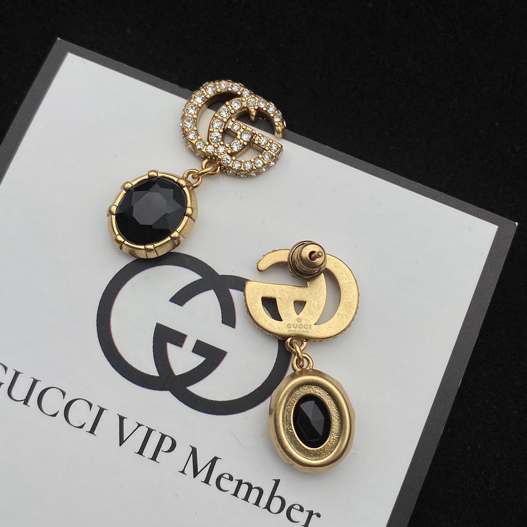 Gucci  Double G Earrings With Black Crystals - DesignerGu