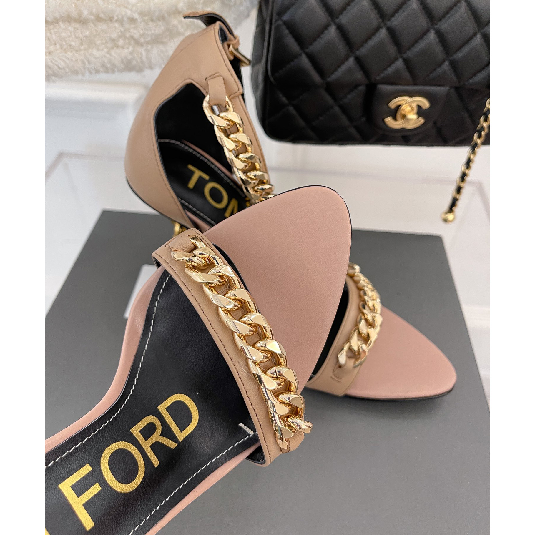 Tom Ford Chain-Trimmed Leather Sandals With Heel Height Of 10.5cm - DesignerGu