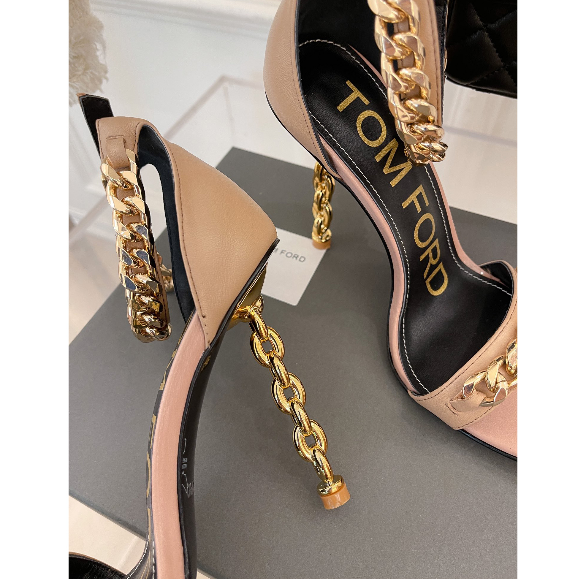 Tom Ford Chain-Trimmed Leather Sandals With Heel Height Of 10.5cm - DesignerGu