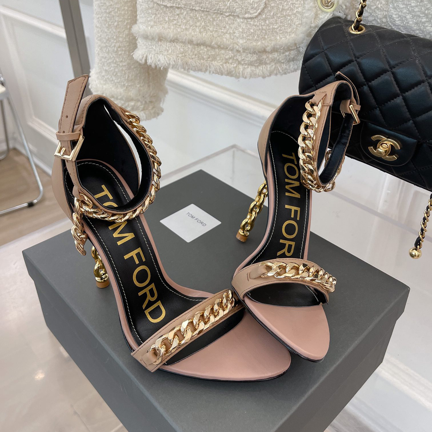 Tom Ford Chain-Trimmed Leather Sandals With Heel Height Of 10.5cm - DesignerGu