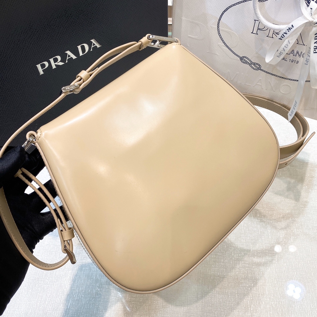 Prada Cleo Brushed Leather Shoulder Bag In Apricot(24-19-6cm)   1BD303 - DesignerGu