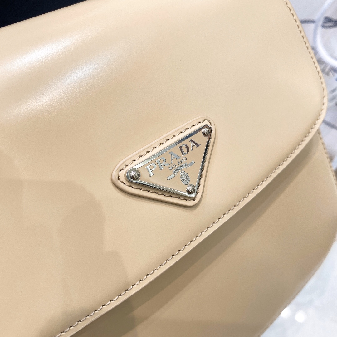 Prada Cleo Brushed Leather Shoulder Bag In Apricot(24-19-6cm)   1BD303 - DesignerGu