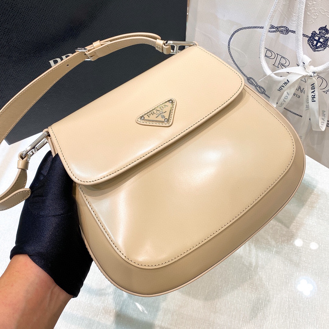 Prada Cleo Brushed Leather Shoulder Bag In Apricot(24-19-6cm)   1BD303 - DesignerGu