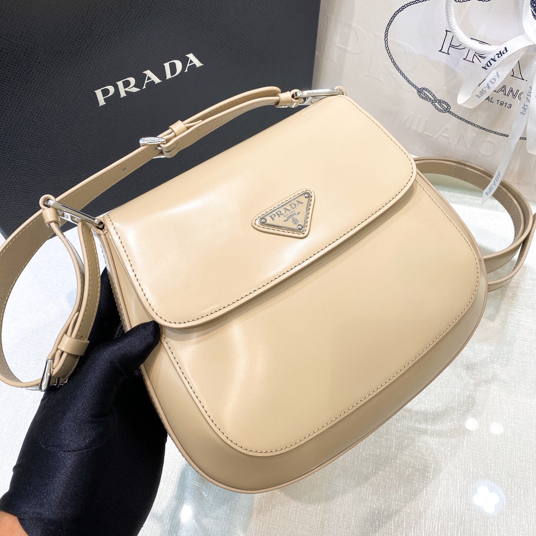 Prada Cleo Brushed Leather Shoulder Bag In Apricot(24-19-6cm)   1BD303 - DesignerGu