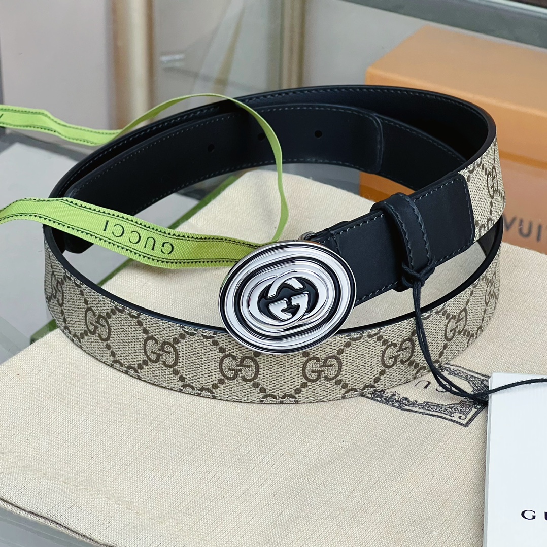 Gucci  Belt With Interlocking G Oval Buckle - DesignerGu