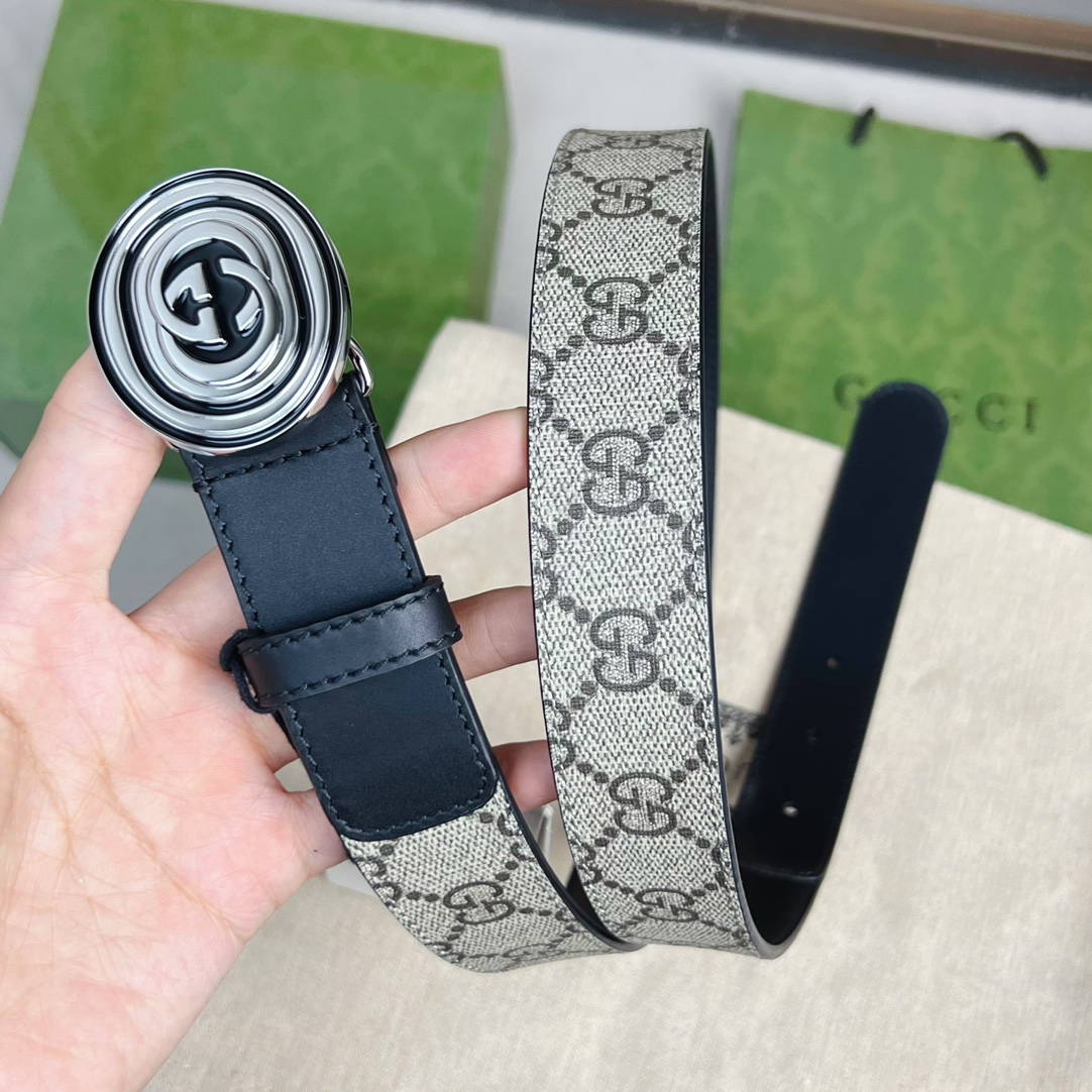 Gucci  Belt With Interlocking G Oval Buckle - DesignerGu