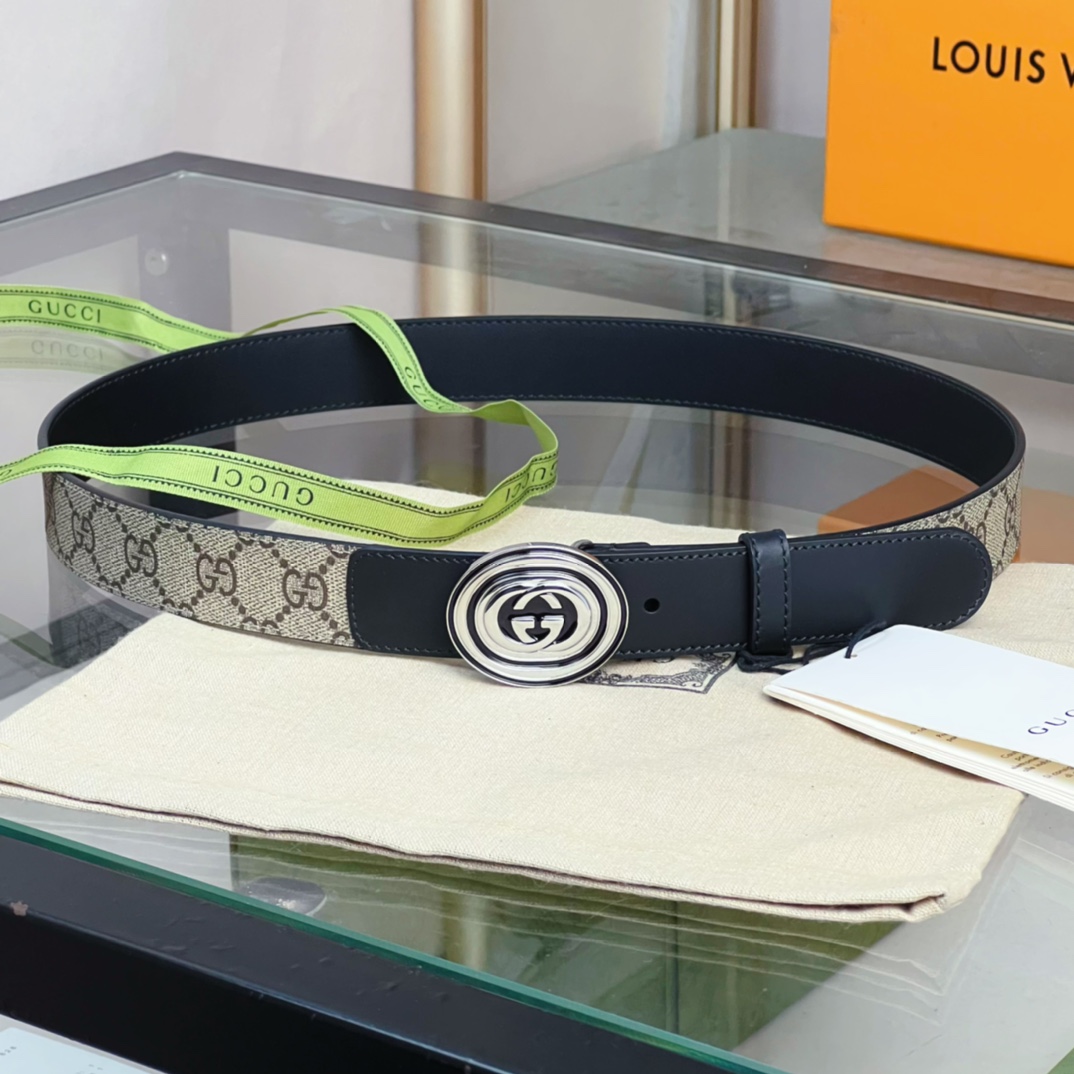 Gucci  Belt With Interlocking G Oval Buckle - DesignerGu