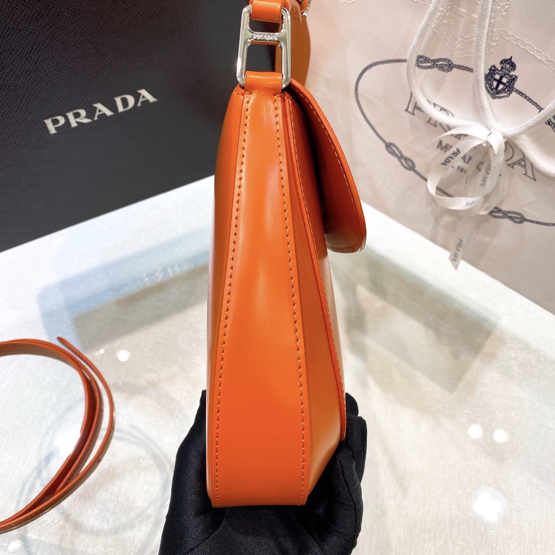 Prada Cleo Brushed Leather Shoulder Bag In Orange(24-19-6cm)   1BD303 - DesignerGu