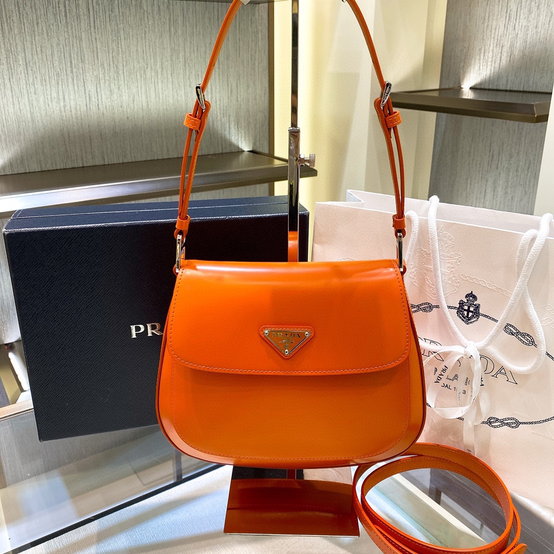 Prada Cleo Brushed Leather Shoulder Bag In Orange(24-19-6cm)   1BD303 - DesignerGu