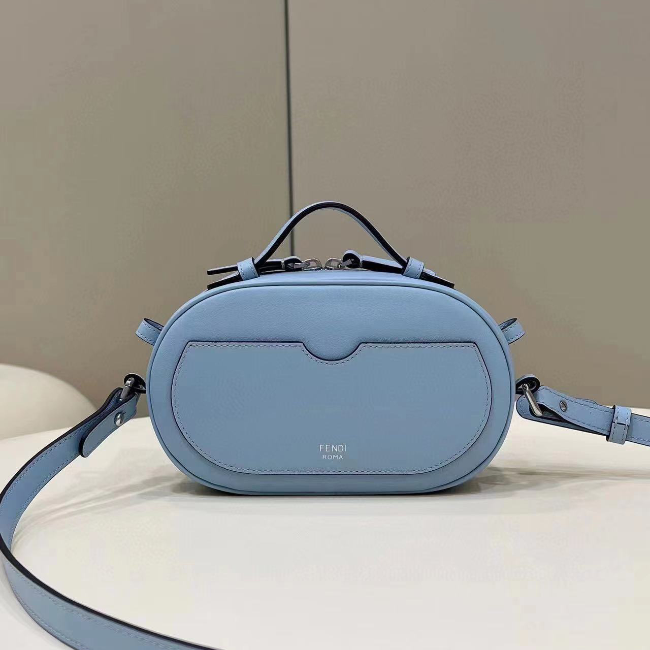 Fendi O’Lock Mini Camera Case Light Blue Leather Mini Bag(21-8-13CM) - DesignerGu