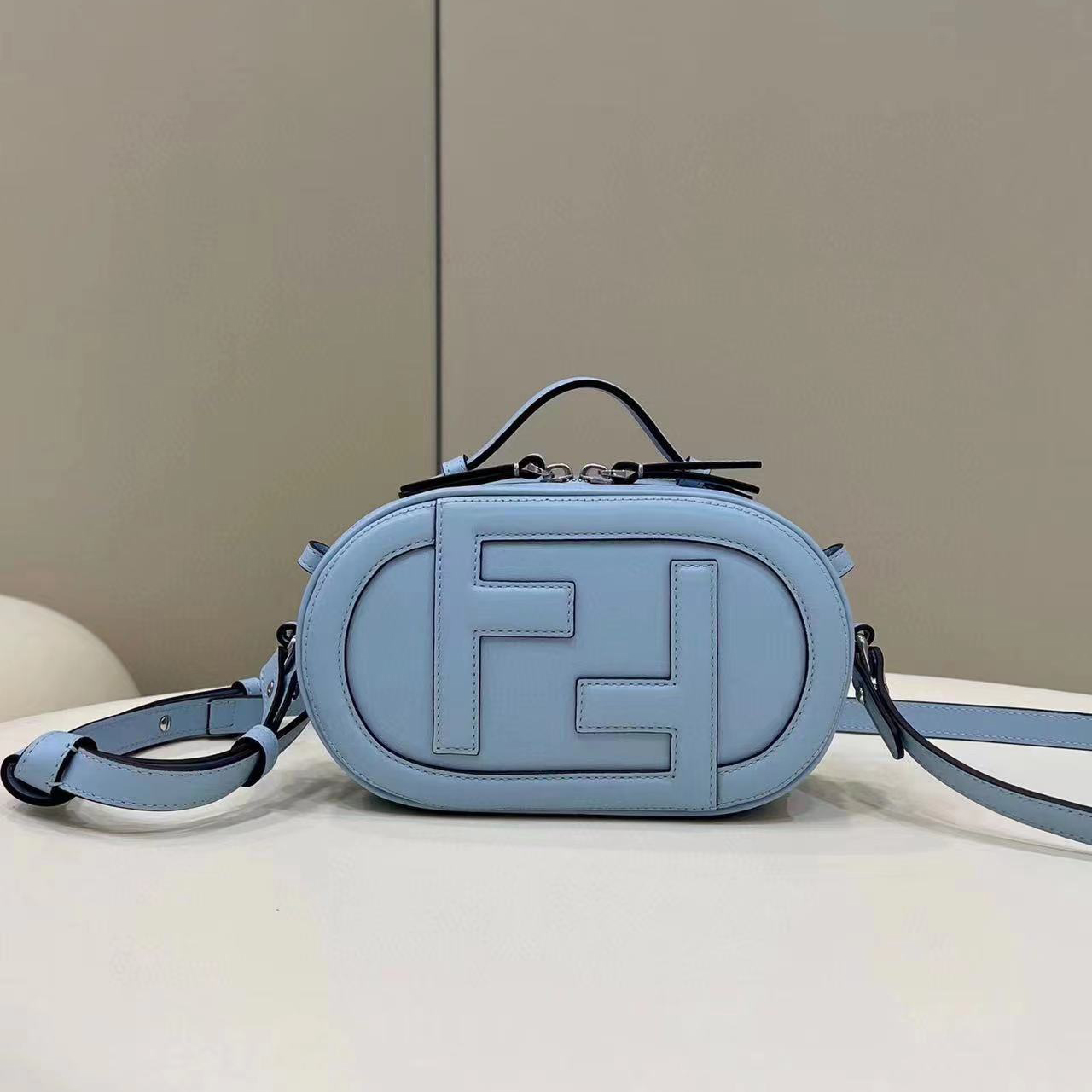 Fendi O’Lock Mini Camera Case Light Blue Leather Mini Bag(21-8-13CM) - DesignerGu