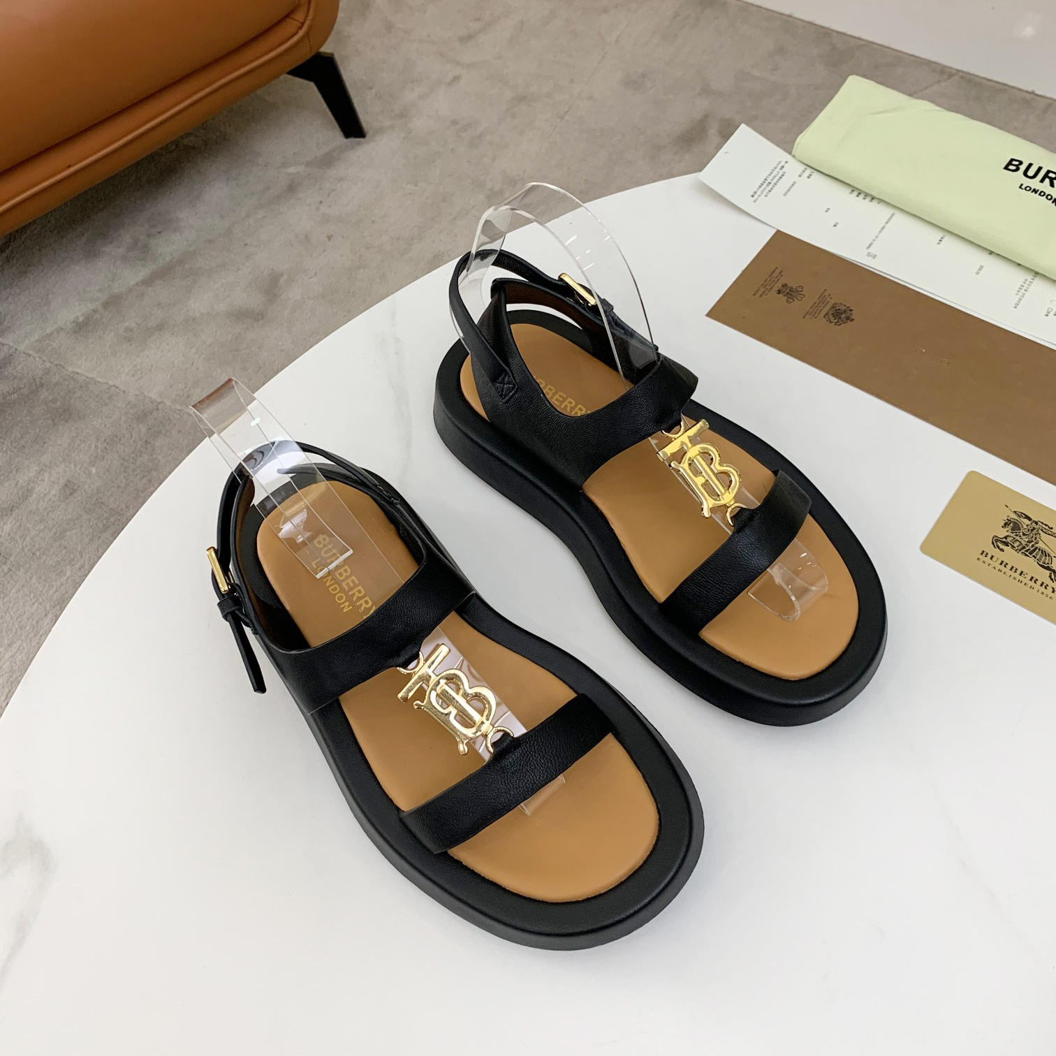 Burberry Monogram Motif Leather Sandals - DesignerGu