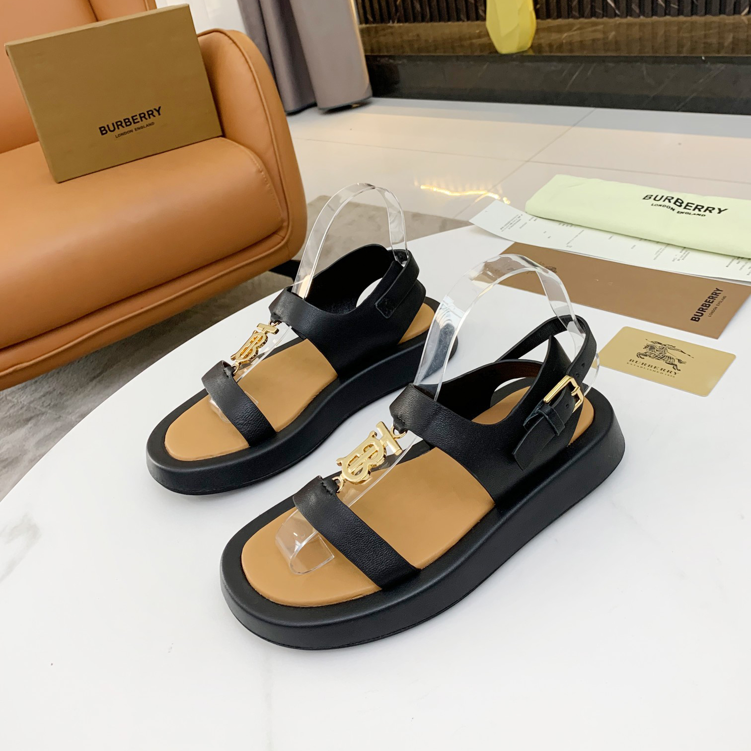 Burberry Monogram Motif Leather Sandals - DesignerGu