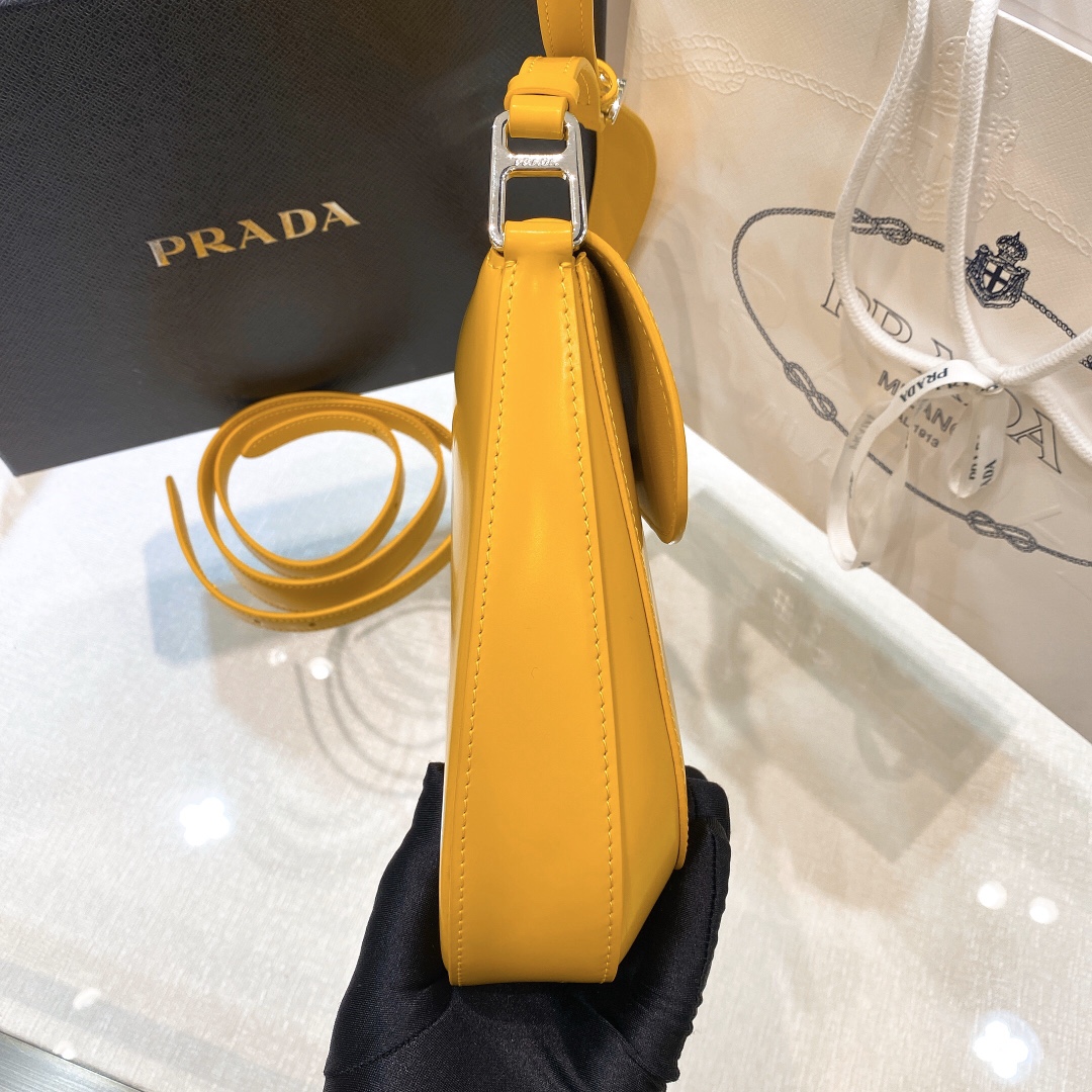 Prada Cleo Brushed Leather Shoulder Bag In Yellow(24-19-6cm)   1BD303 - DesignerGu