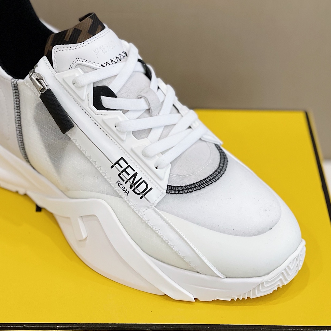 Fendi Flow White Nylon And Suede Low-Tops Sneakers - DesignerGu