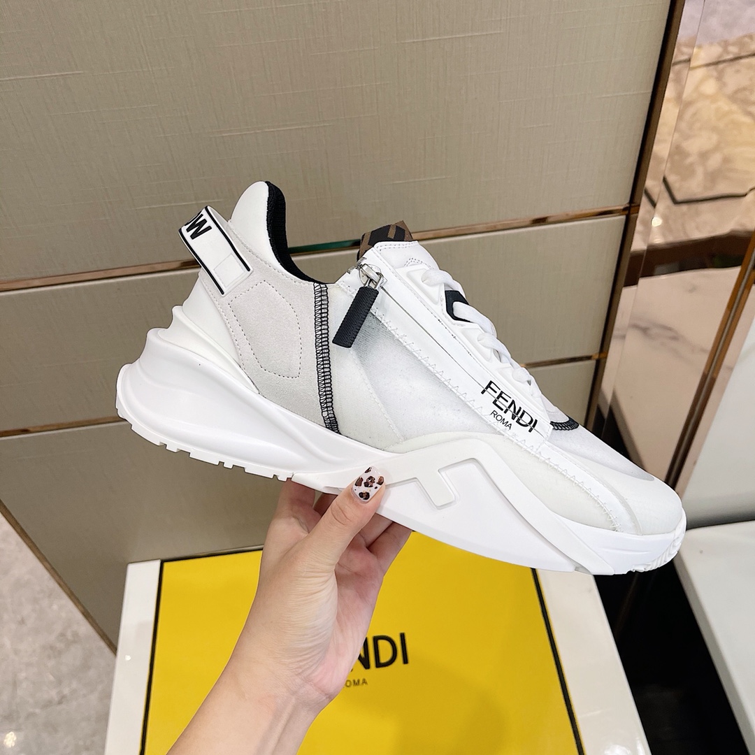 Fendi Flow White Nylon And Suede Low-Tops Sneakers - DesignerGu