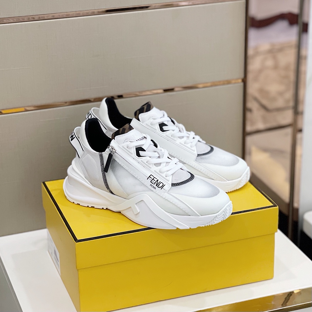 Fendi Flow White Nylon And Suede Low-Tops Sneakers - DesignerGu