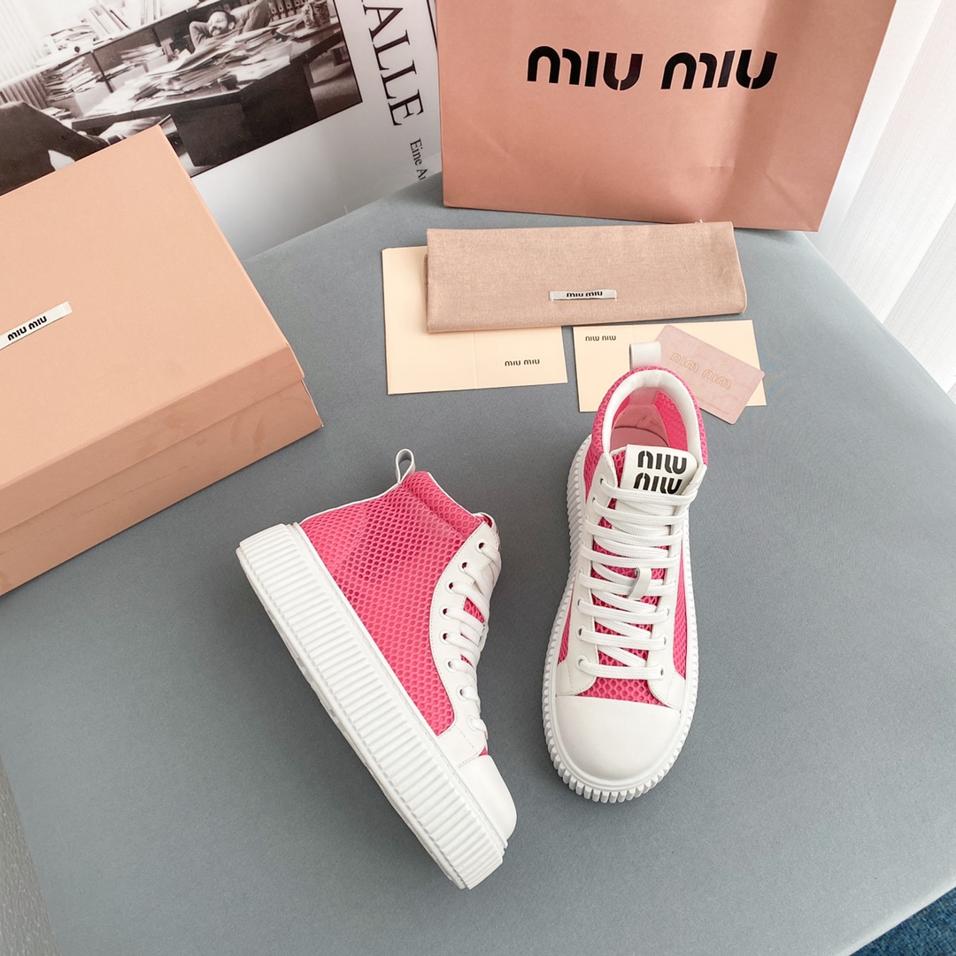 Miu Miu Mesh Flatform High-Top Sneakers - DesignerGu