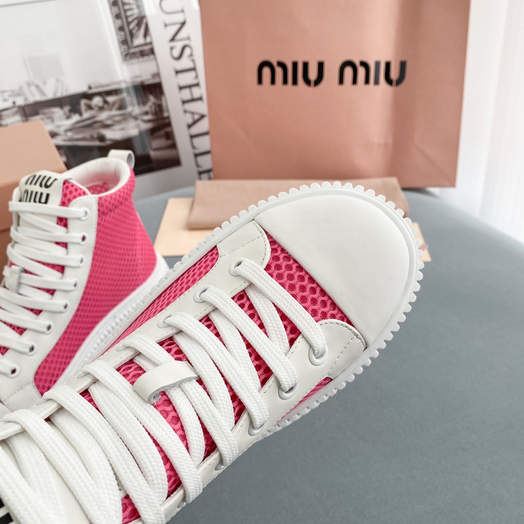 Miu Miu Mesh Flatform High-Top Sneakers - DesignerGu