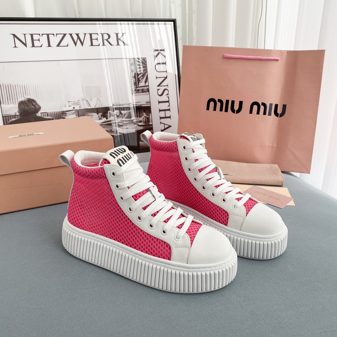 Miu Miu Mesh Flatform High-Top Sneakers - DesignerGu