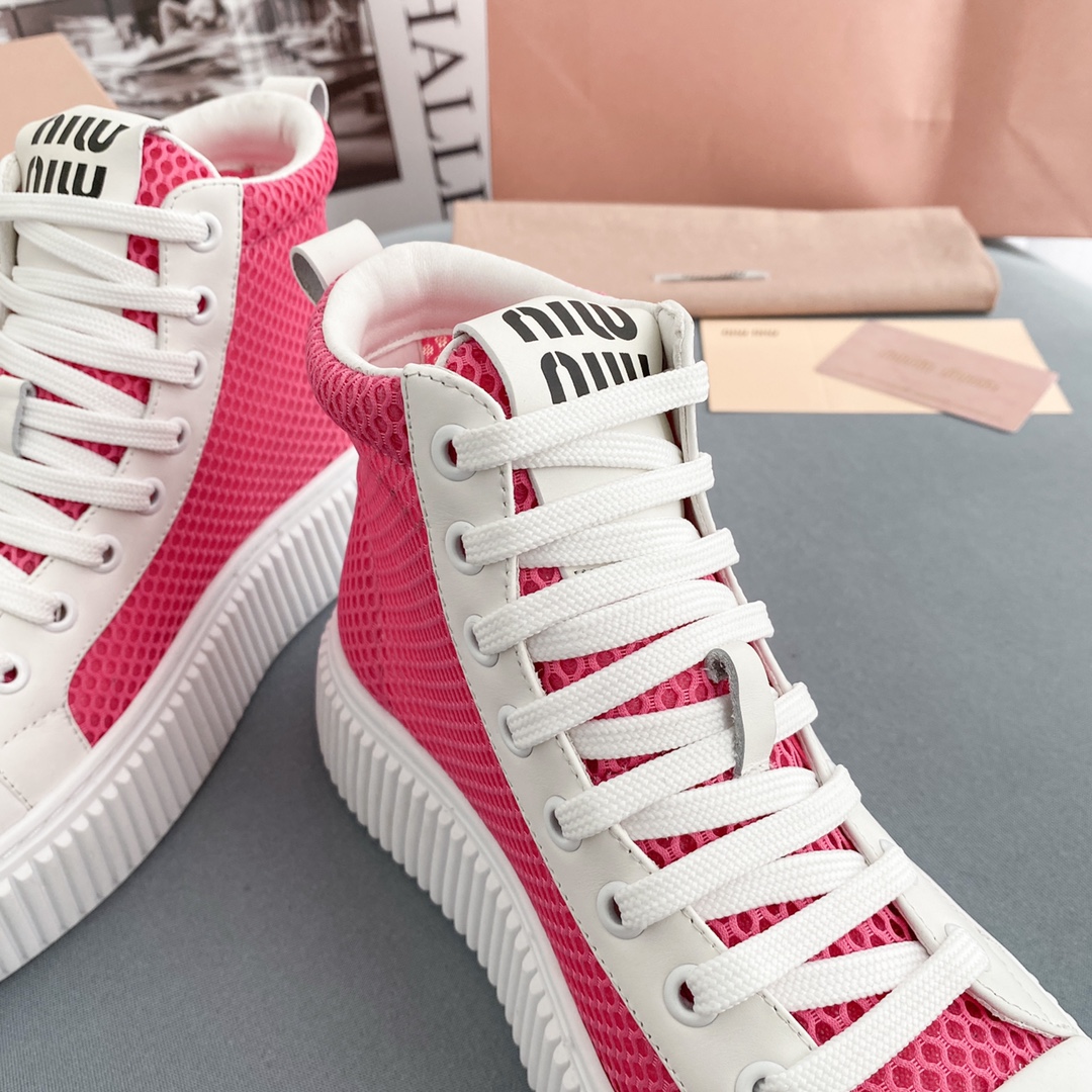 Miu Miu Mesh Flatform High-Top Sneakers - DesignerGu