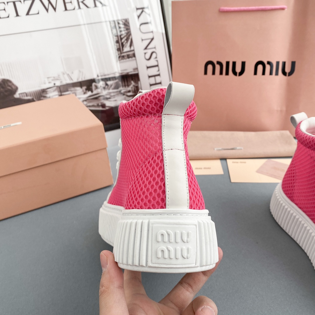 Miu Miu Mesh Flatform High-Top Sneakers - DesignerGu