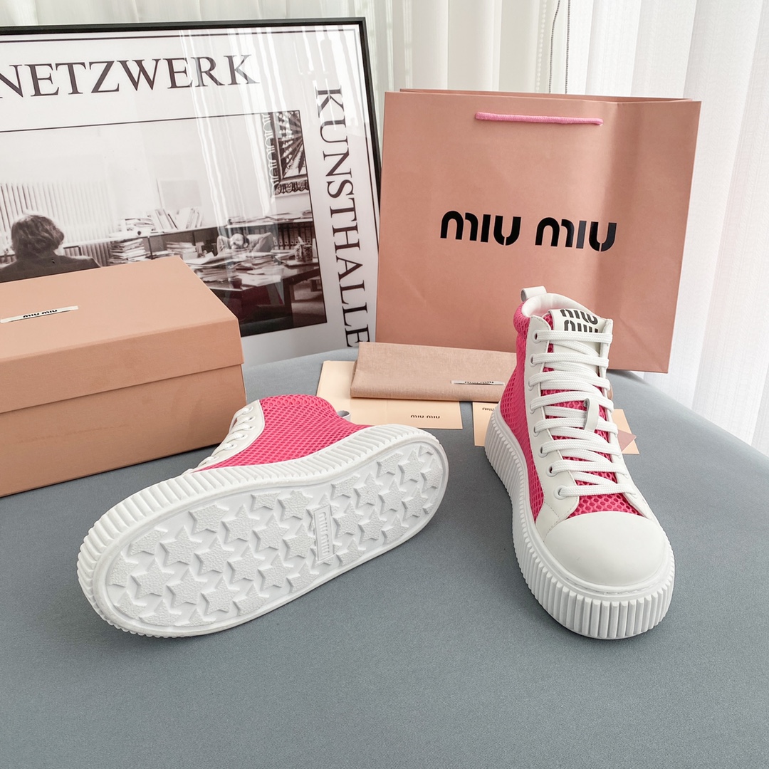 Miu Miu Mesh Flatform High-Top Sneakers - DesignerGu