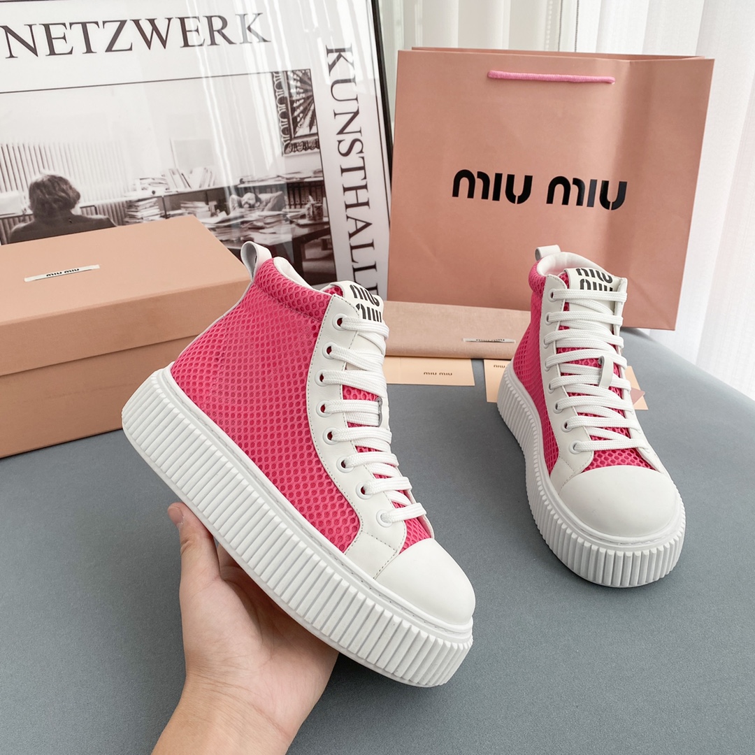 Miu Miu Mesh Flatform High-Top Sneakers - DesignerGu