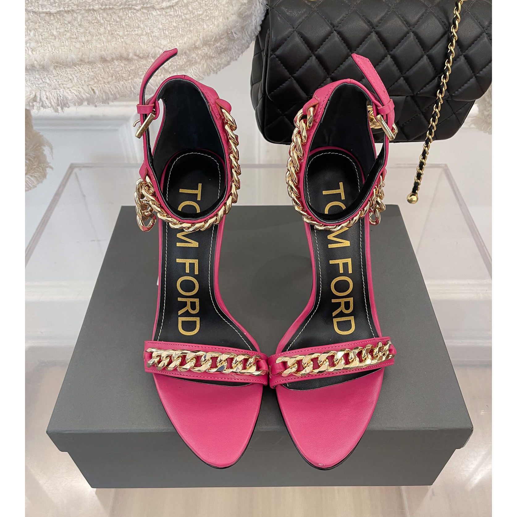 Tom Ford Chain-Trimmed Leather Sandals With Heel Height Of 10.5cm - DesignerGu