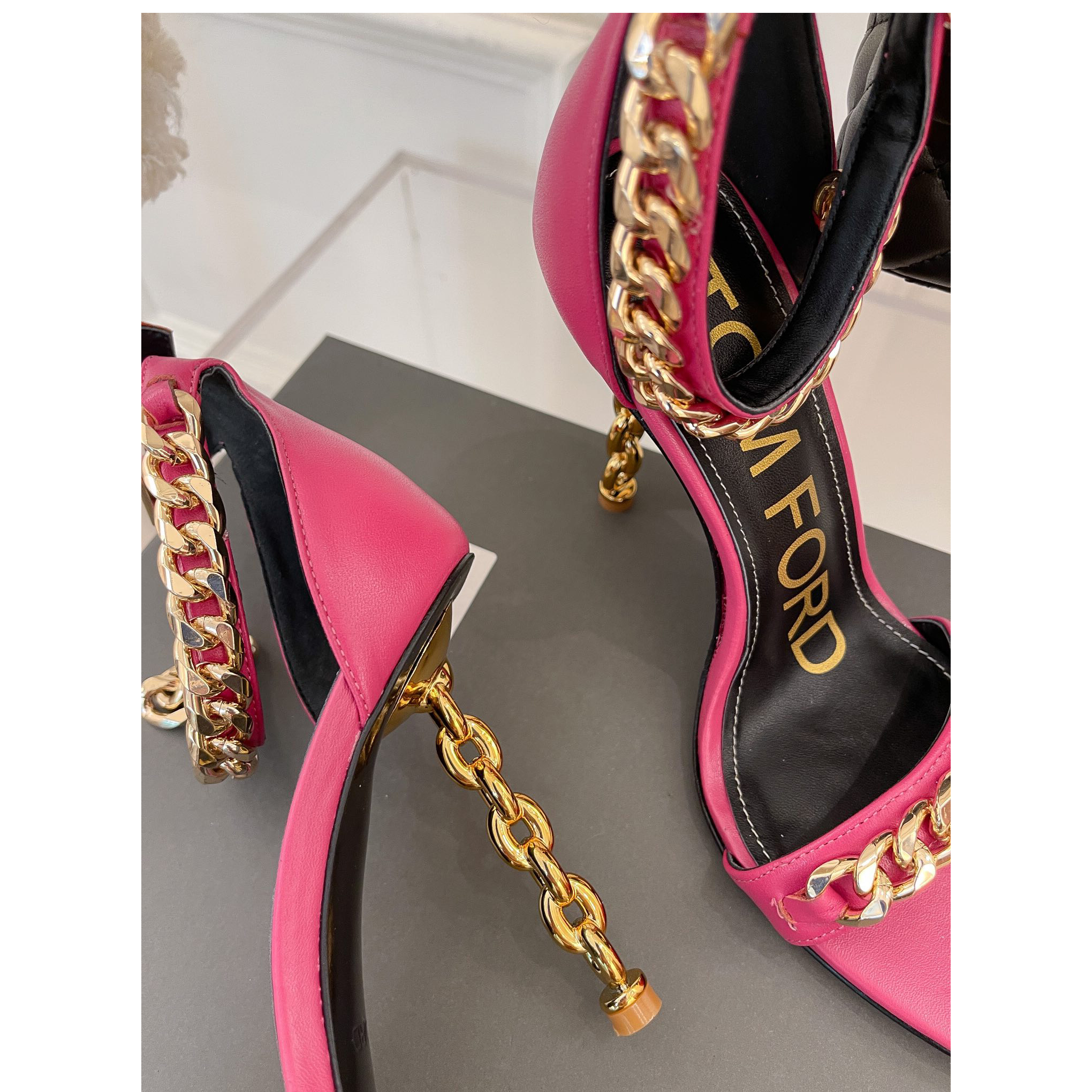 Tom Ford Chain-Trimmed Leather Sandals With Heel Height Of 10.5cm - DesignerGu