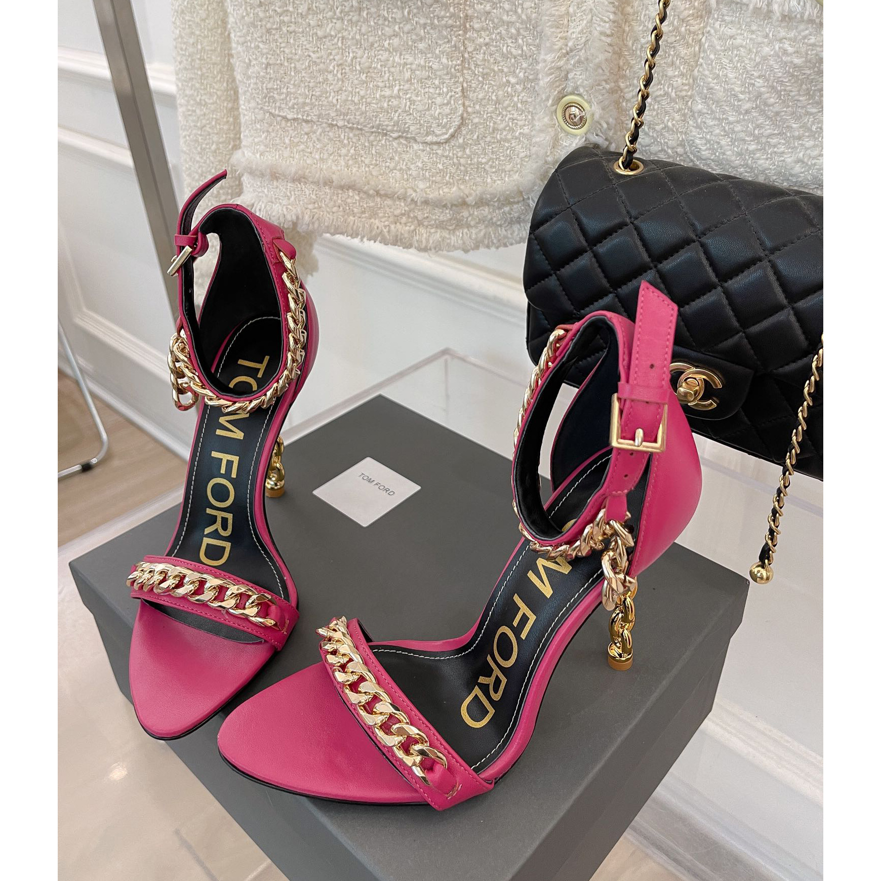 Tom Ford Chain-Trimmed Leather Sandals With Heel Height Of 10.5cm - DesignerGu