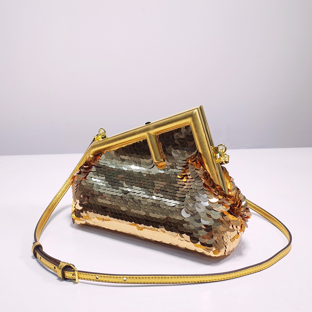 Fendi Gold-Coloured Leather And Sequinned Bag   (26-18-9.5cm)   8BP129  - DesignerGu